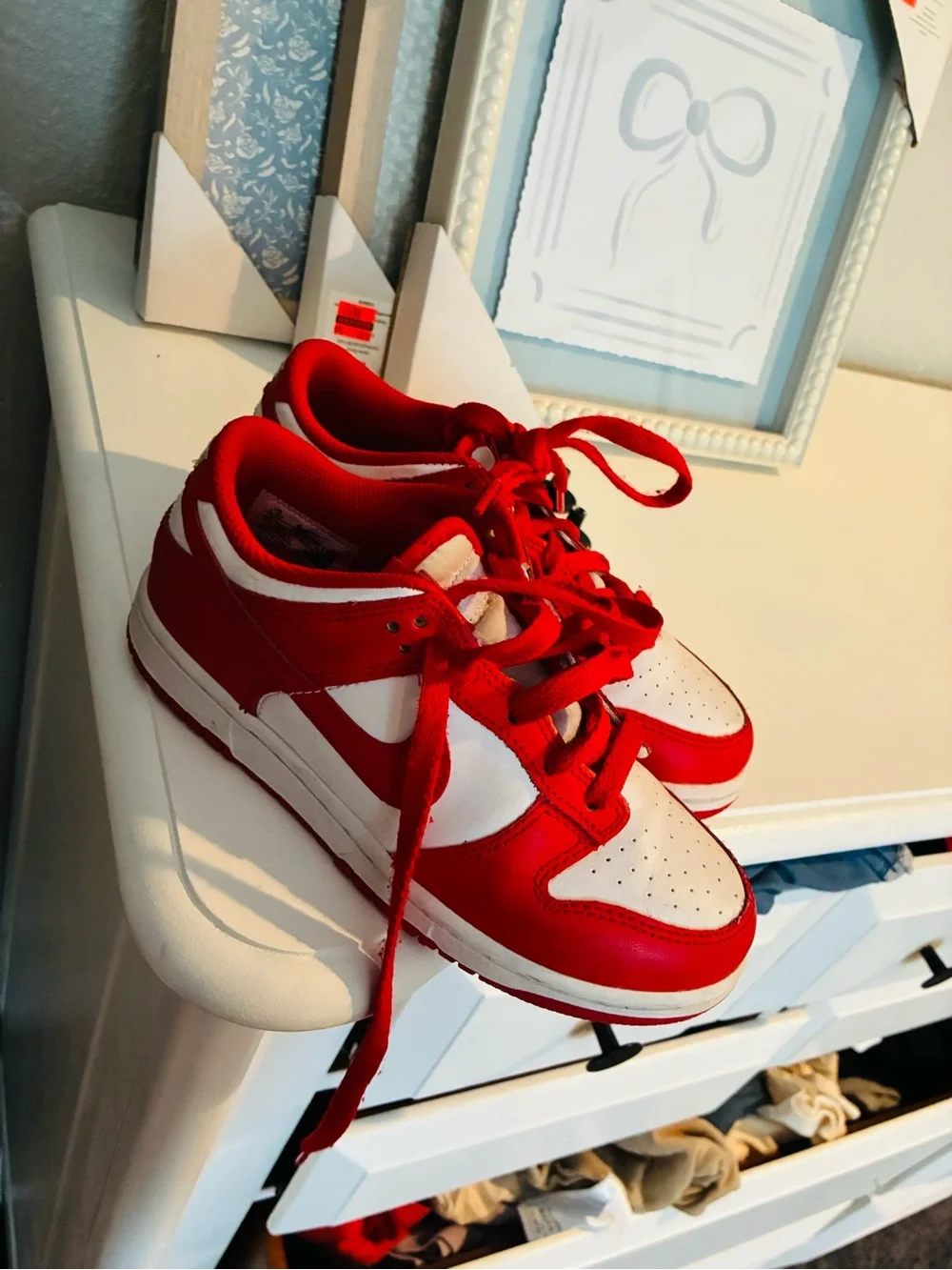 Nike Kids Red and White Low-Top Sneakers